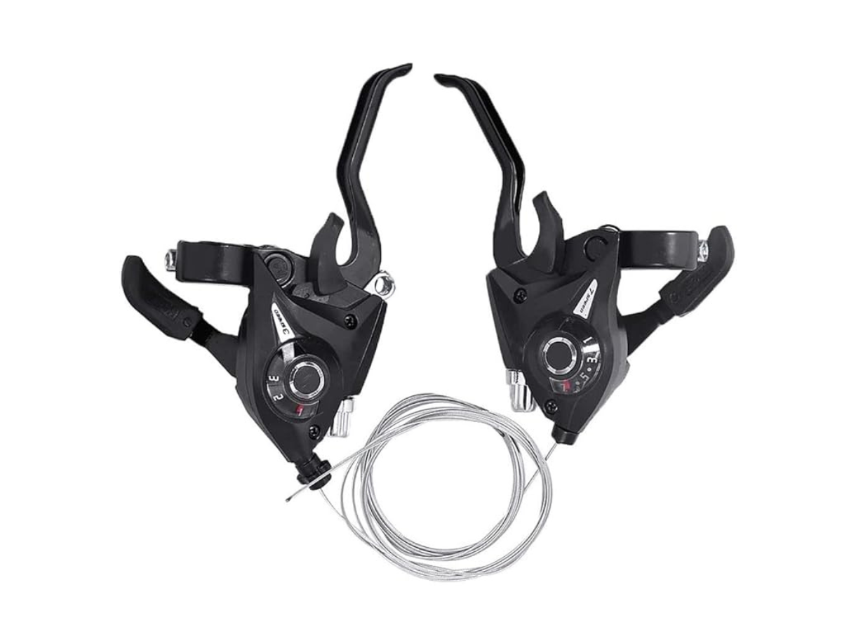 SHIMANO SHIFT/BRAKE LEVER SET,ST-EF51A-2A,BLACK ,3X7SPDRE PLUS,FOR V-BRAKE,2F AL, STANDARD SHIFT