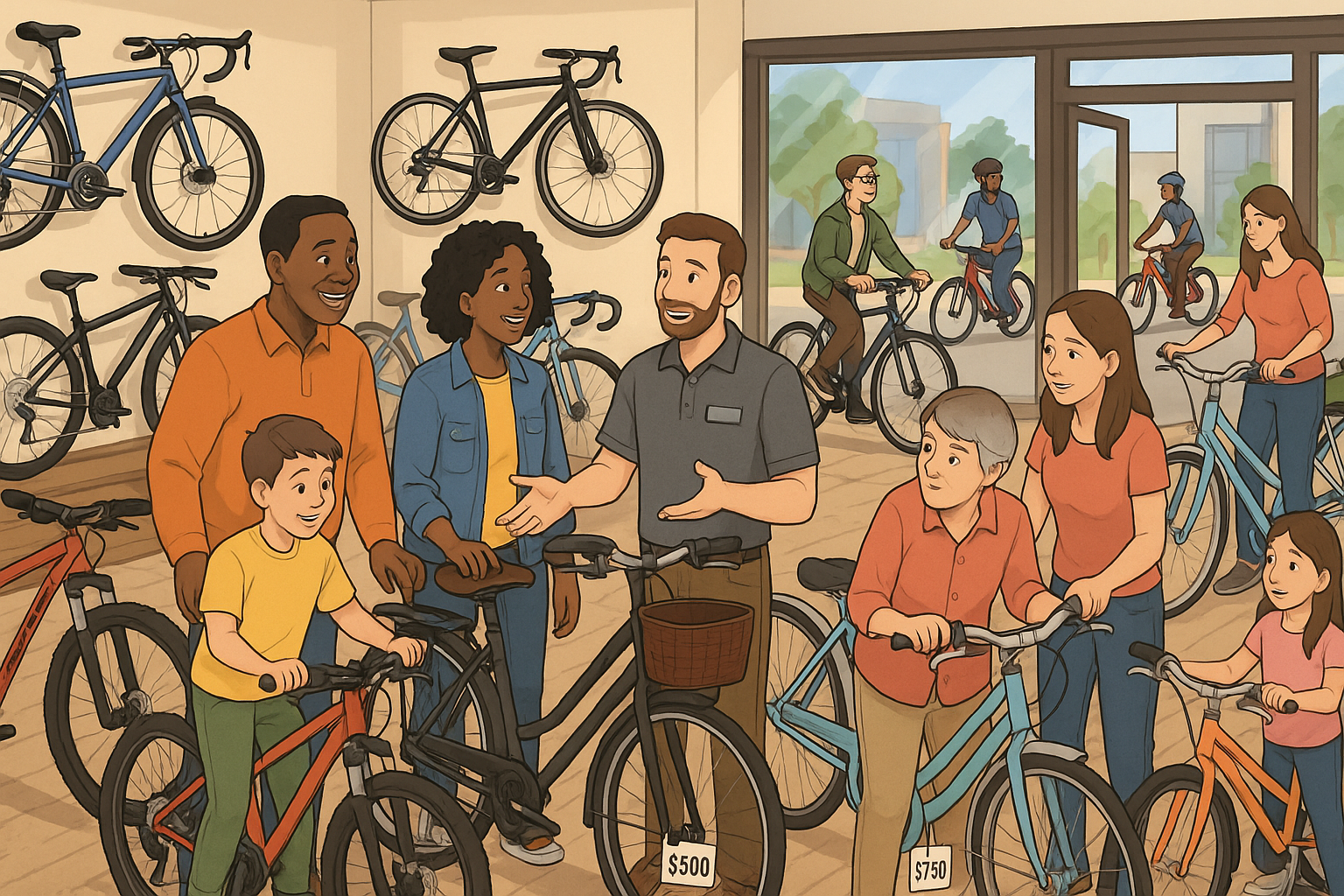 people buying from store cycle