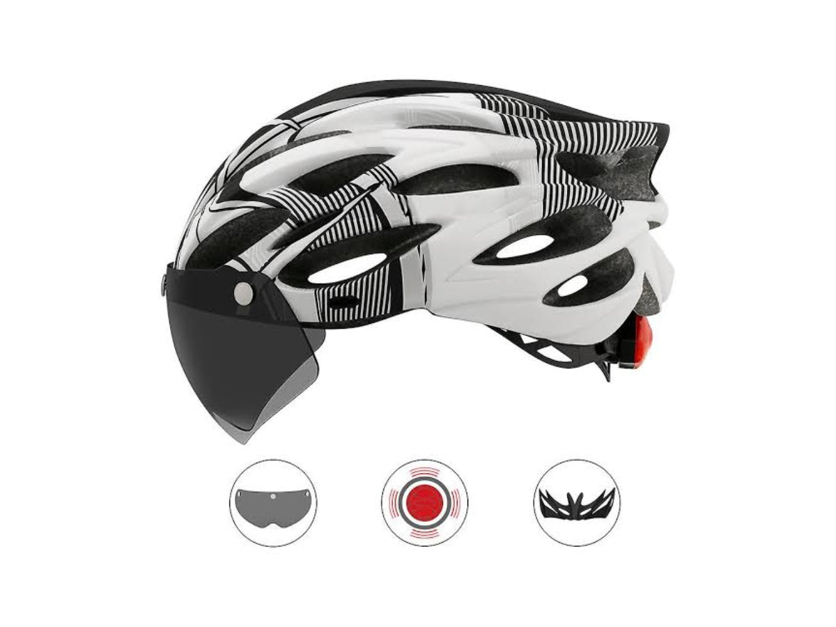 Waltx Bicycle Helmet with Front Visor and Rear Hazard Light
